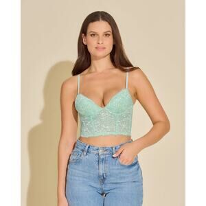 Cosabella Pret A Porter Padded Floral Lace Pushup Bustier Top Green Size 34G NWT